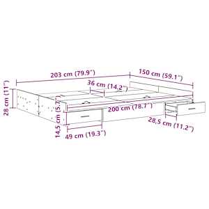 Rám postele s úložným prostorem s čelo Černý dub 150 x 200 cm - obrázek 11
