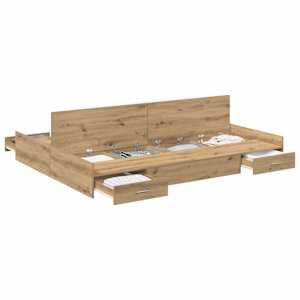 vidaXL Voodi hoiukohaga raam peaga K&auml;sit&ouml;&ouml;puu 150 x 200 cm Tehispuit