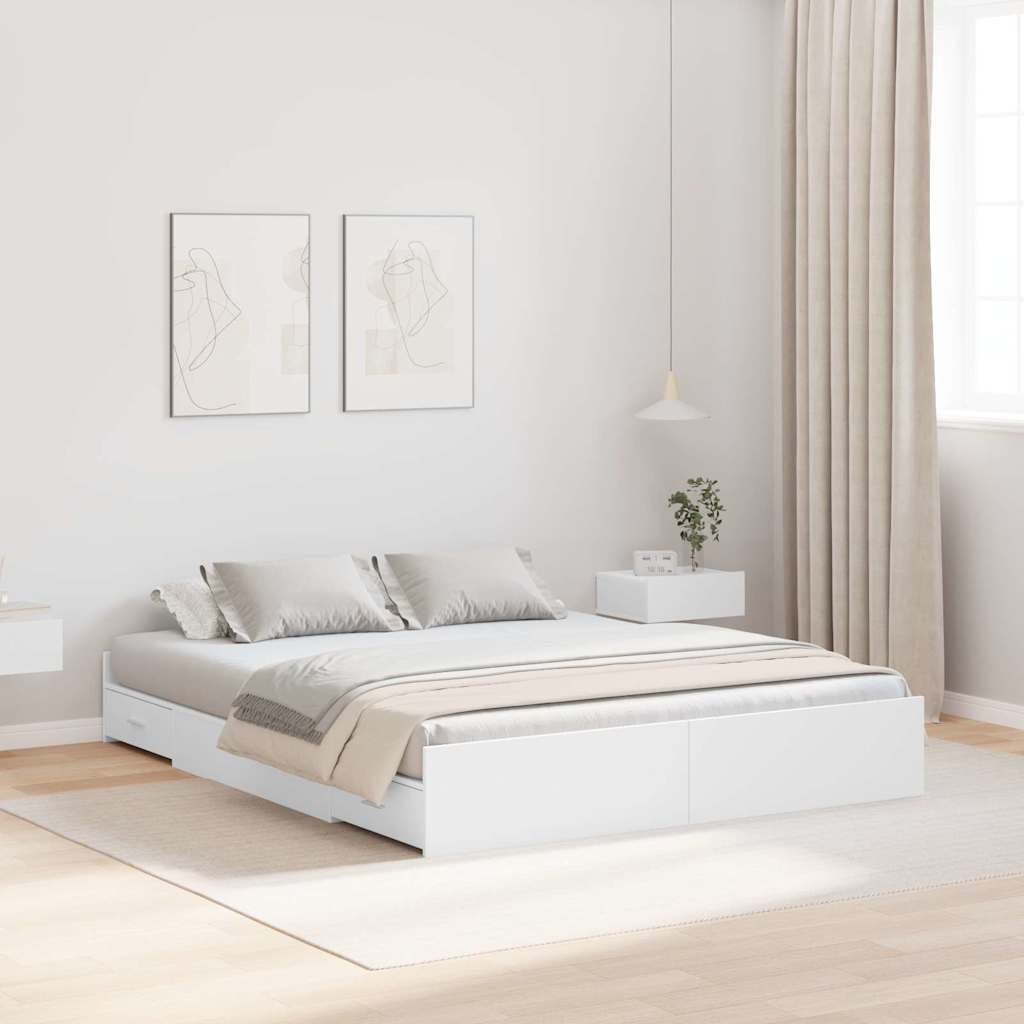 Voodi hoiukohaga raam sahtliga peaga ladustamisega Valge 140 x 200 cm