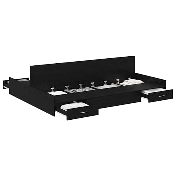 vidaXL Voodi hoiukohaga raam sahtliga Must tamm 140 x 200 cm Tehispuit