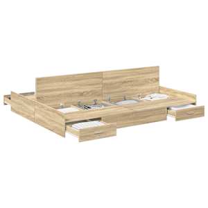 vidaXL Voodi hoiukohaga raam peaga Sonoma tamm 140 x 200 cm Tehispuit