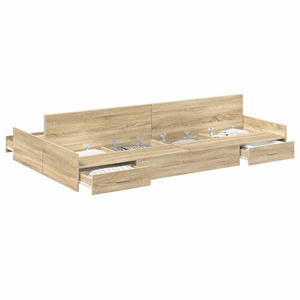 vidaXL Voodi hoiukohaga raam peaga Sonoma tamm 120 x 200 cm Tehispuit
