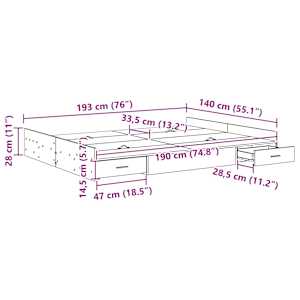 Rám postele s úložným prostorem s čelo Černý dub 140 x 190 cm - obrázek 11