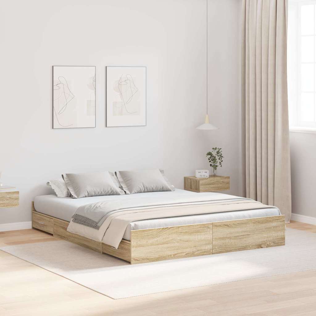Voodi hoiukohaga raam Sonoma tamm 140 x 190 cm Melamiin