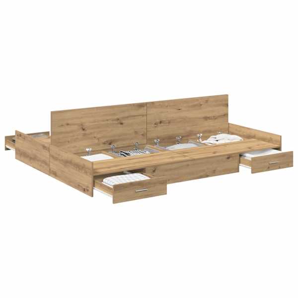vidaXL Voodi hoiukohaga raam peaga K&auml;sit&ouml;&ouml;puu 140 x 190 cm Tehispuit