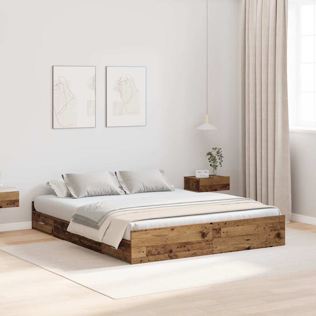 Voodi hoiukohaga raam Vana puit 135 x 190 cm Puitlaastplaat