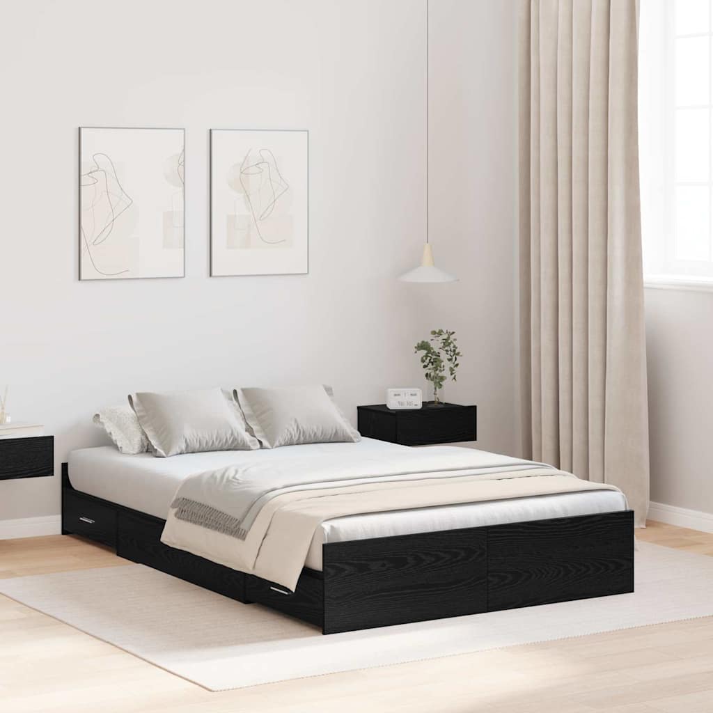 Voodi hoiukohaga raam sahtliga peaga Must tamm 120 x 190 cm Melamiin