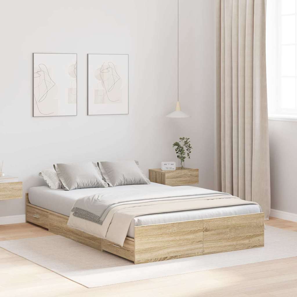 Voodi hoiukohaga raam sahtliga peaga Sonoma tamm 120 x 190 cm MDF