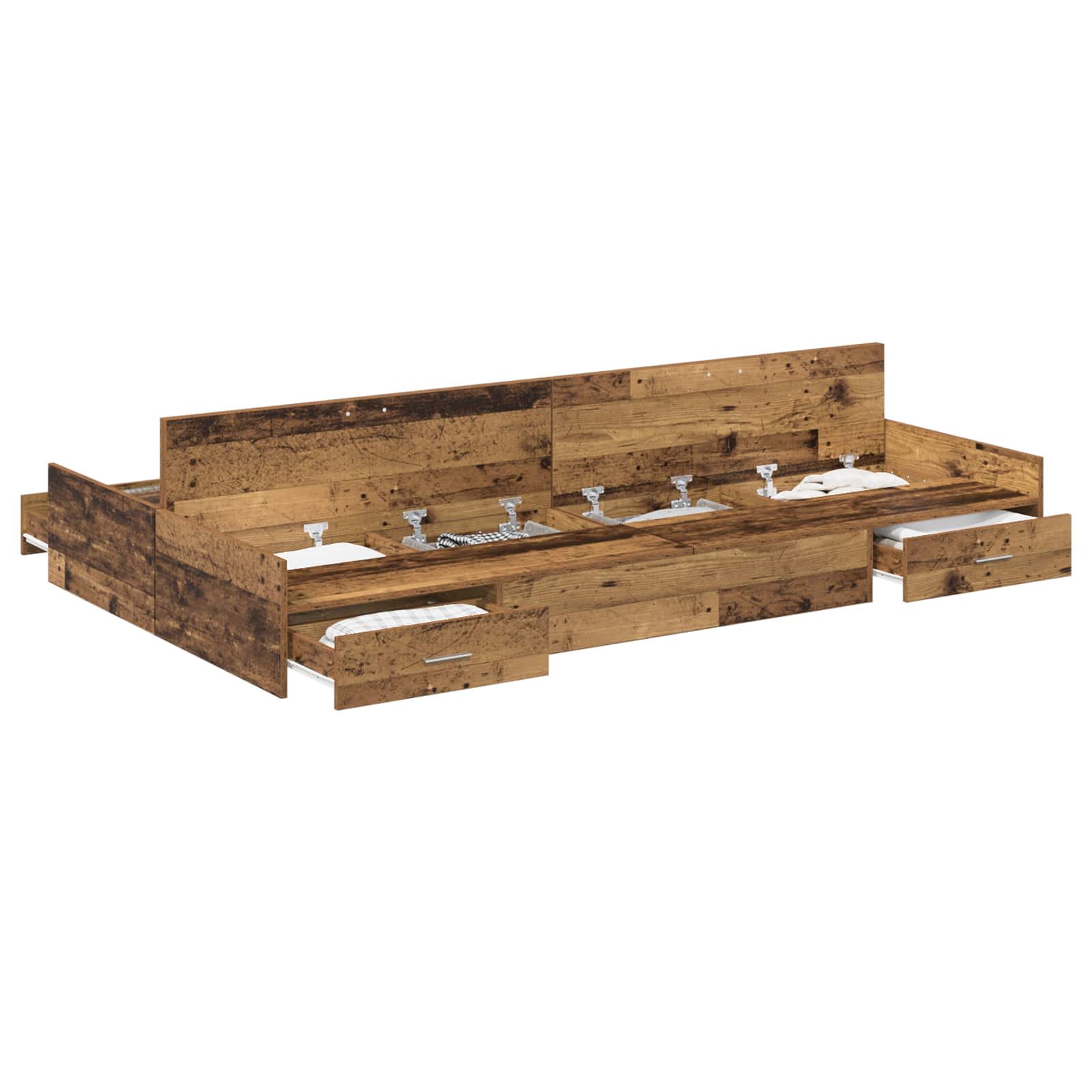VidaXL Opbergbedframe Met Lade Oud Hout 120 X 190 Cm Bewerkt Hout