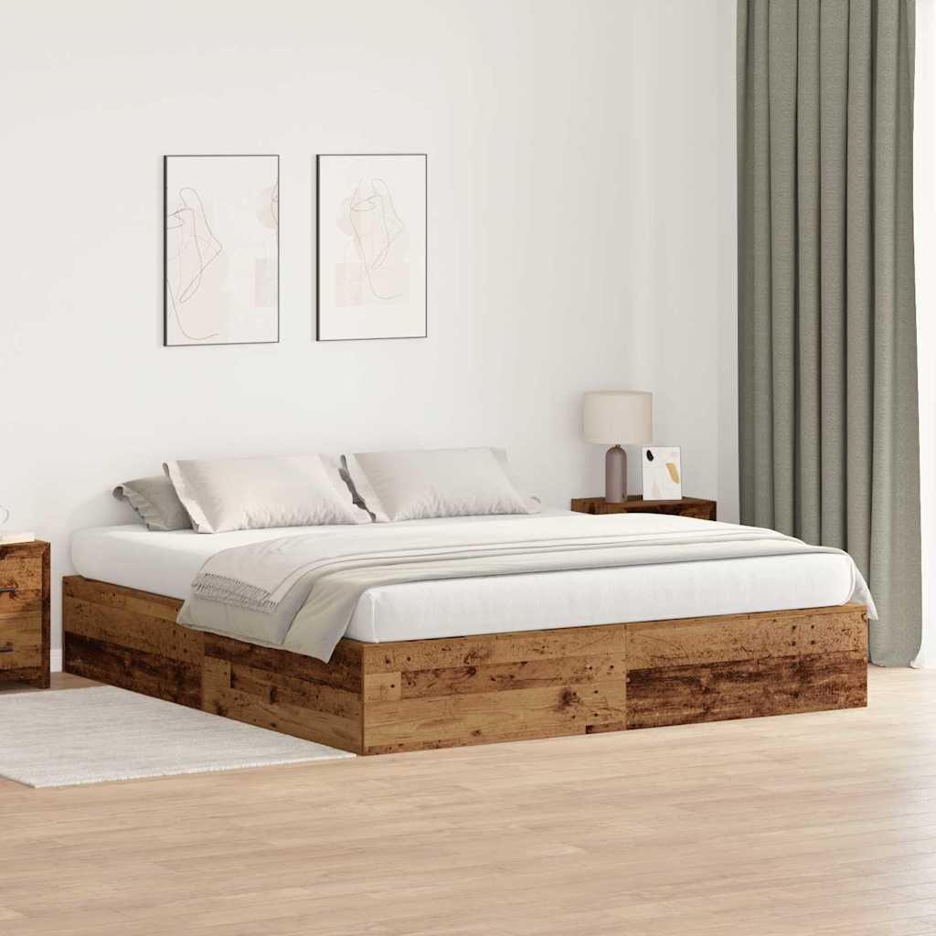 Opbevaringsseng i gammelt træ 200x200 cm