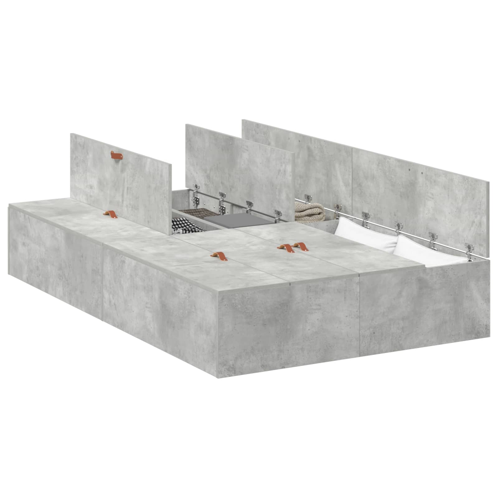 VidaXL Opbergbedframe Met Opslag Beton Grijs 120 X 200 Cm Bewerkt Hout