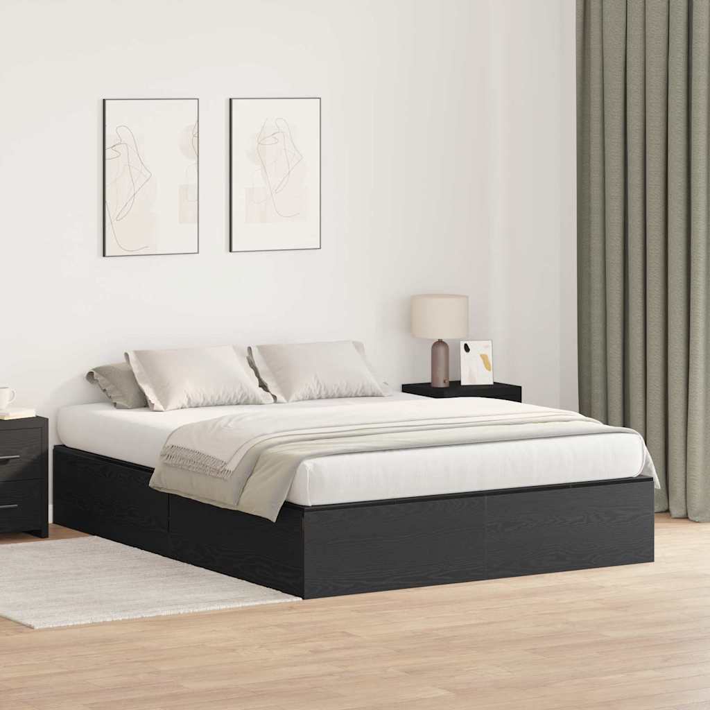 Cama con almacenamiento en roble negro, 140 x 200 cm