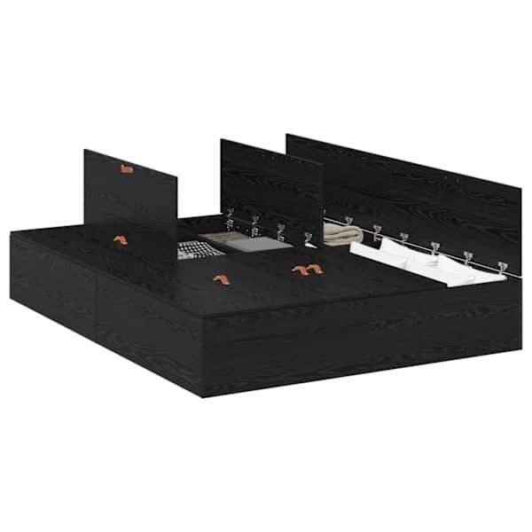 vidaXL Voodi hoiukohaga raam uksega Must tamm 140 x 190 cm Tehispuit