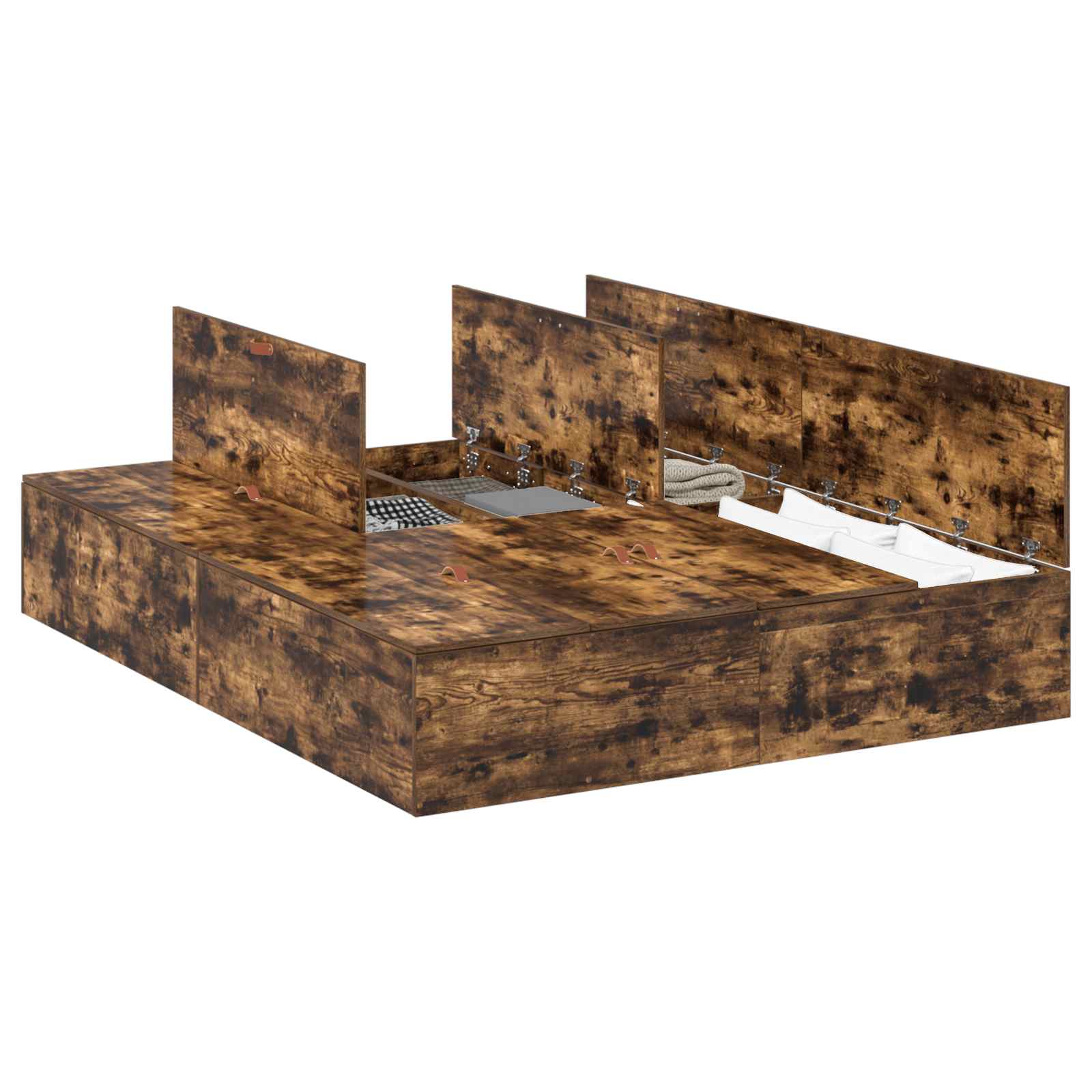 Thumbnail - vidaXL Aufbewahrungsbettgestell Geräucherte Eiche 140 x 190 cm