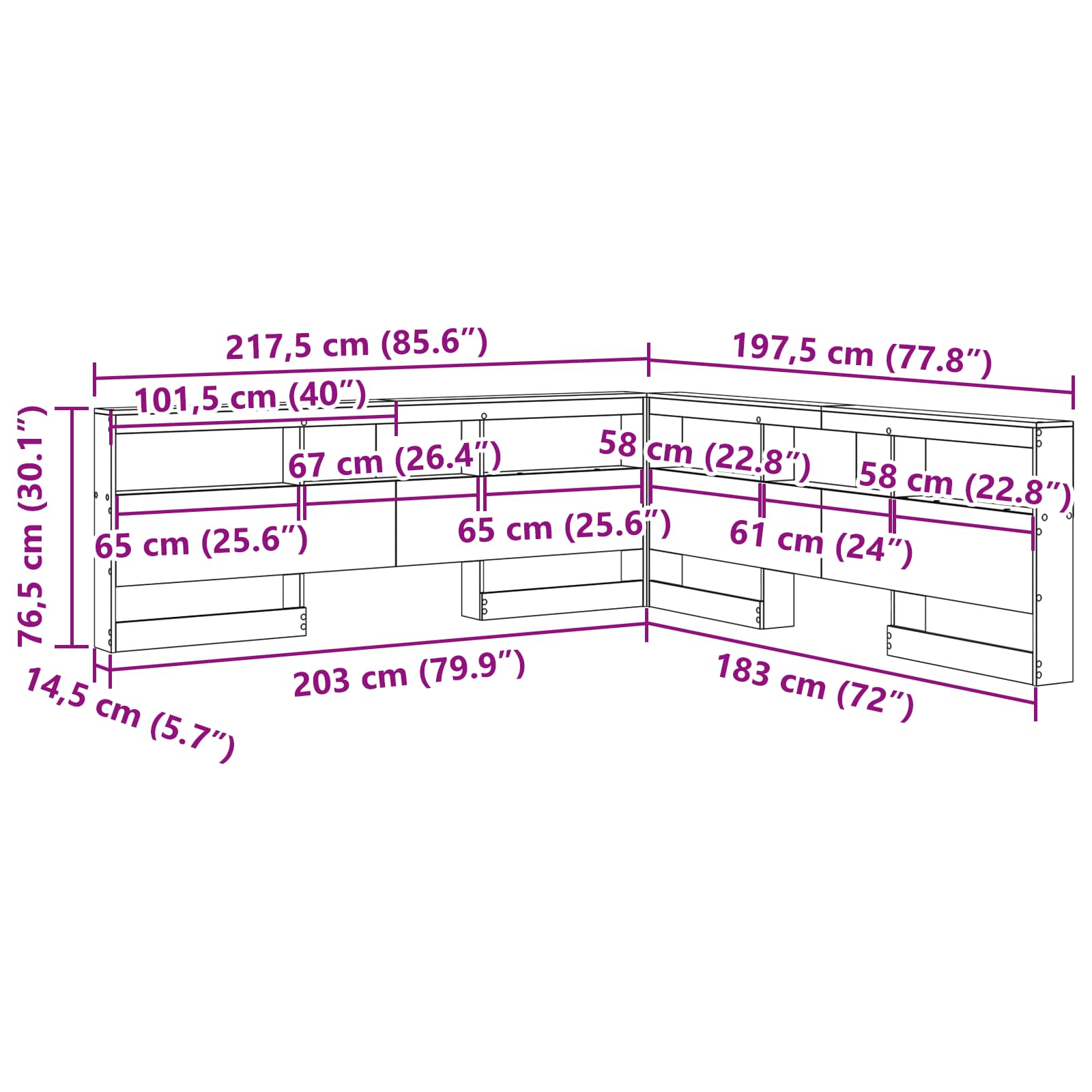 Säilytyspääty hyllyllä Betoni Harmaa 180 cm Tekninen puu - Image 11