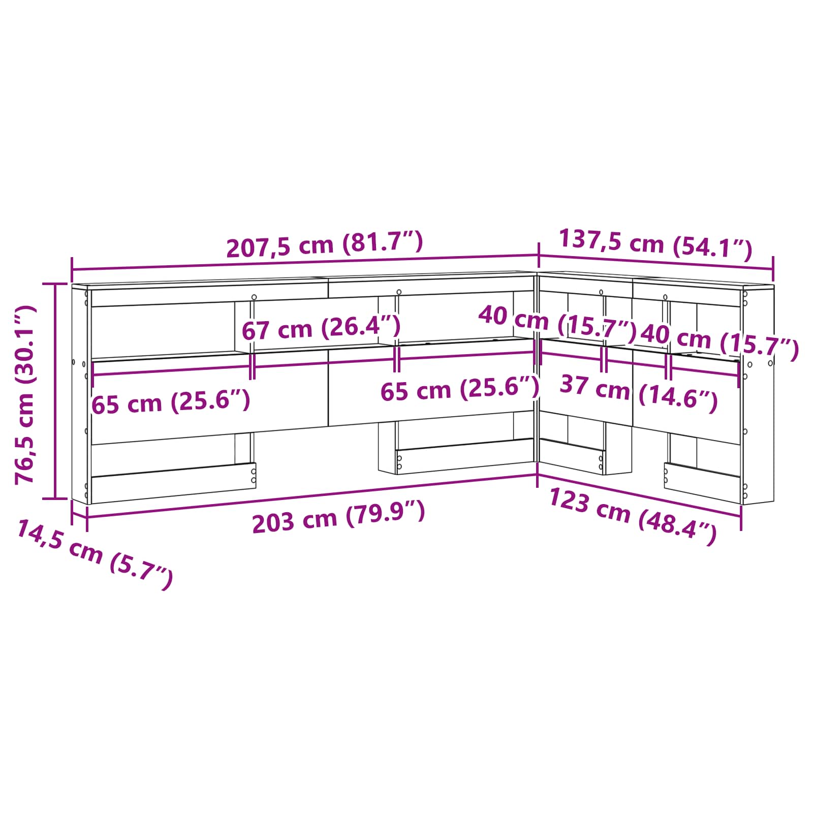 Úložné čelo postele s čelo Staré dřevo 207,5 x 137,5 x 76,5 cm - obrázek 12
