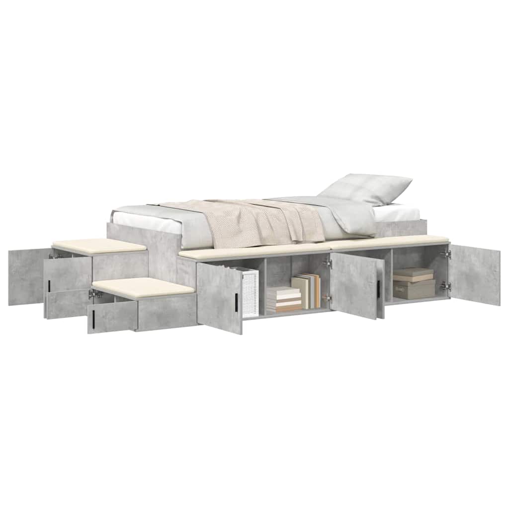 Storage Bed Frame with Drawer Concrete Grey 244 x 118 x 53.5 cm - Image 3