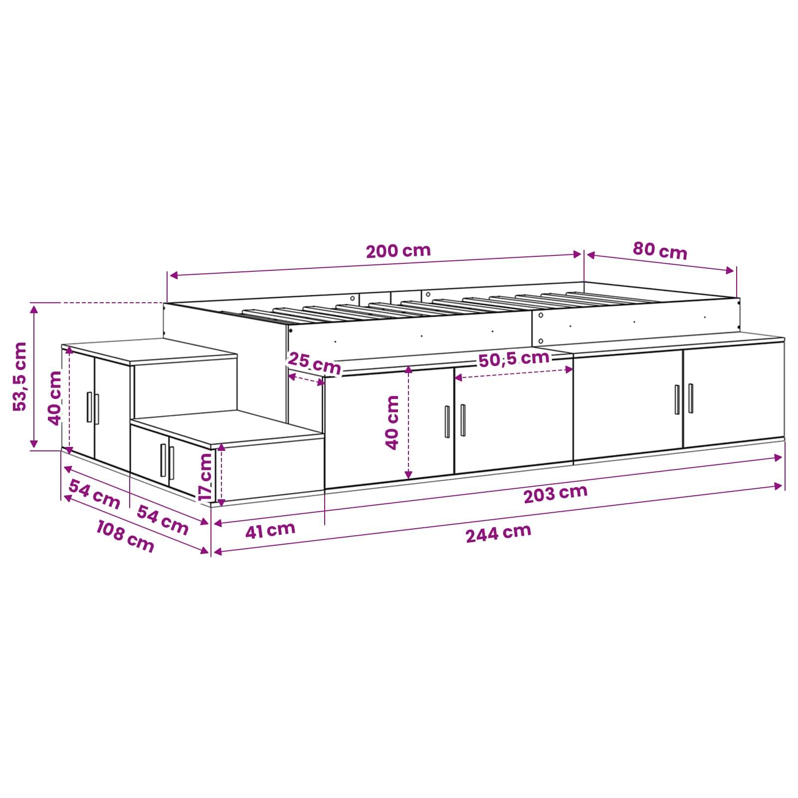 Storage Bed Frame Engineered Wood size guide