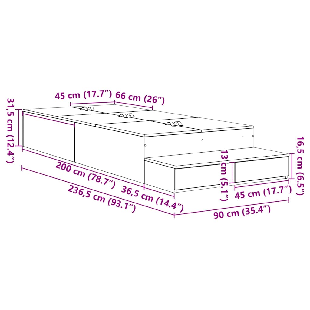 Rám postele s úložným prostorem se zásuvkou Černý dub 90 cm - obrázek 14