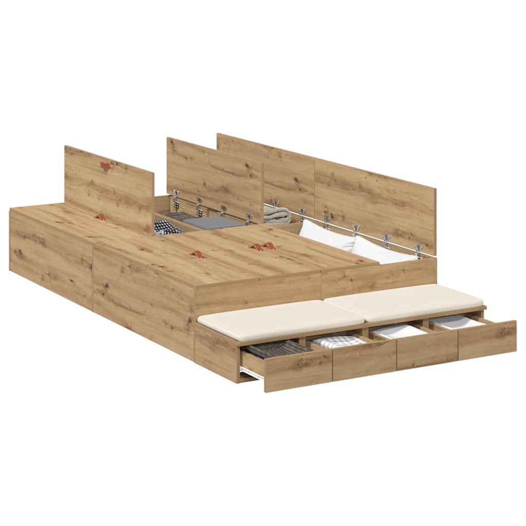 Thumbnail - vidaXL Bett mit Stauraum Eiche handwerklich 236.5 x 120 x 31.5 cm