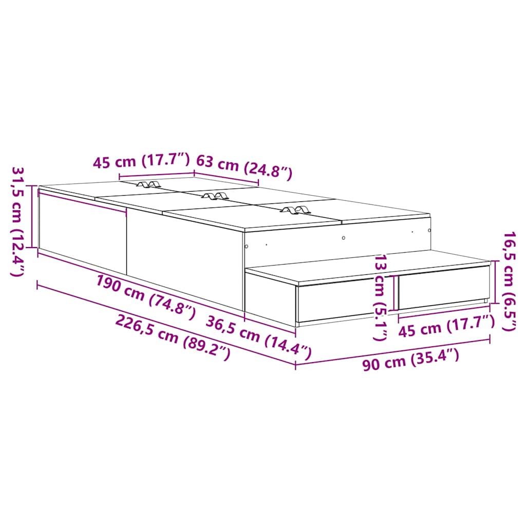 Rám postele s úložným prostorem se zásuvkou Černý dub 90 cm - obrázek 14
