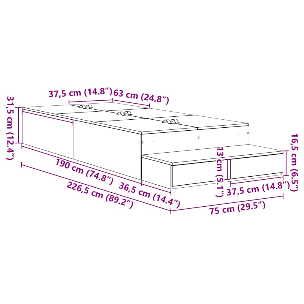 Rám postele s úložným prostorem se zásuvkou Černý dub 75 cm - obrázek 14