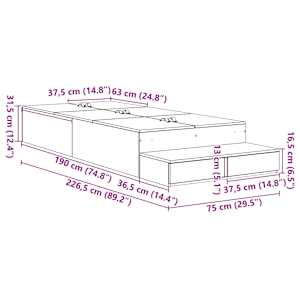 Rám postele s úložným prostorem se zásuvkou Betonově šedá 75 cm - obrázek 14