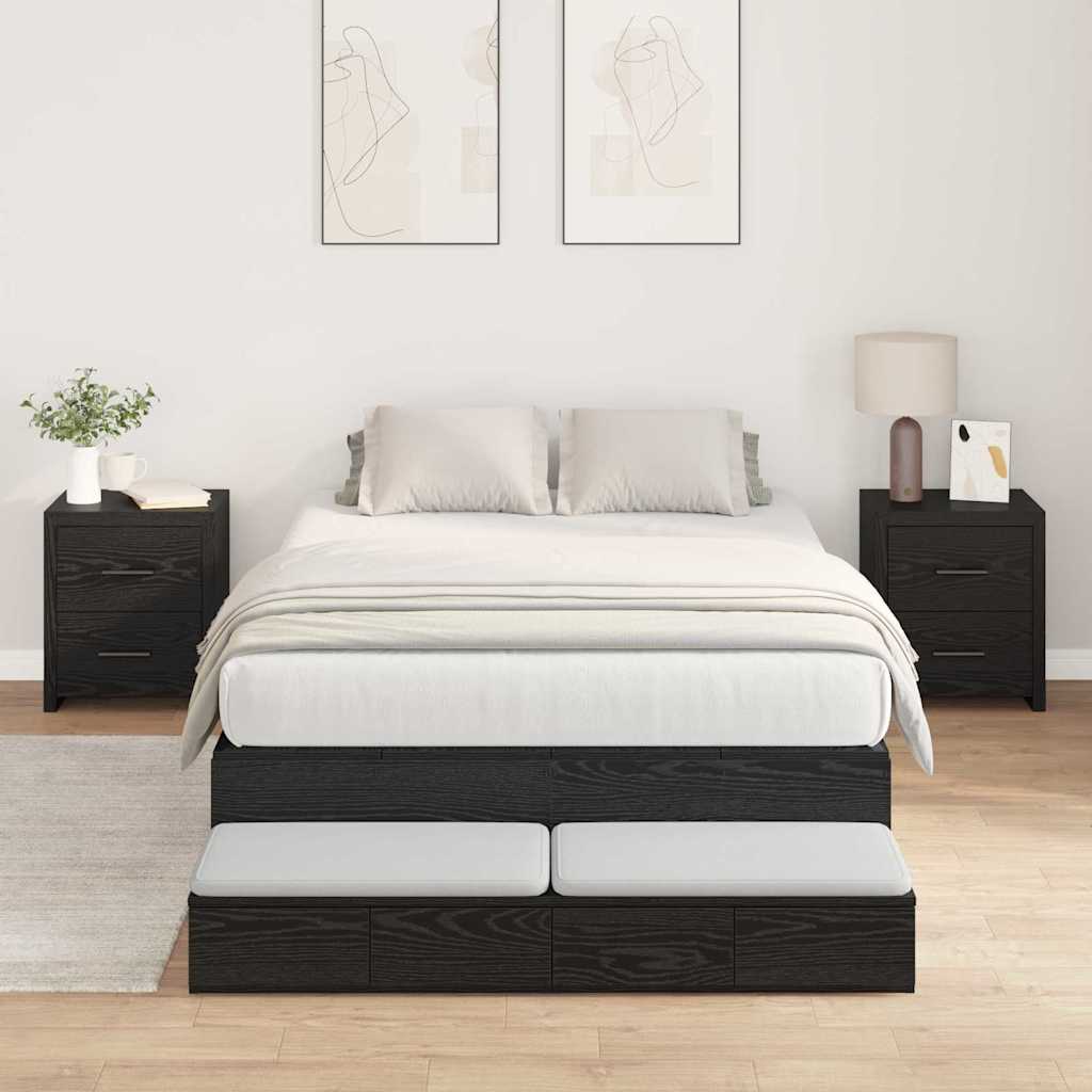 Estructura de Cama de Almacenamiento Negro Roble 120x190 cm