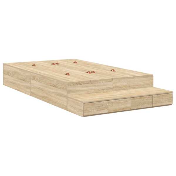 vidaXL Voodi hoiukohaga raam sahtliga Sonoma tamm 120 cm Tehispuit