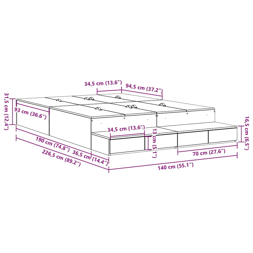 Rám postele s úložným prostorem se zásuvkou Černý dub 140 cm - obrázek 14