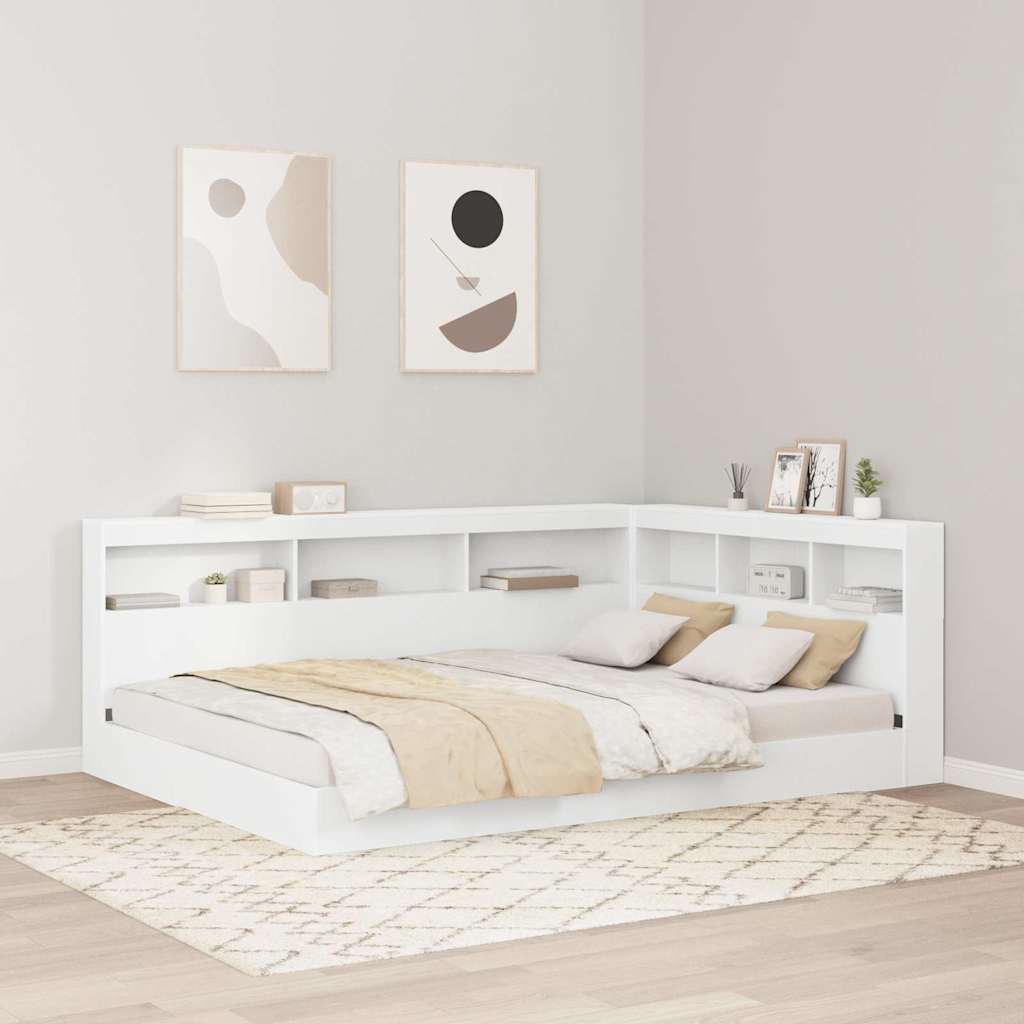 Raamatuhoidja voodi riiuliga peaga 2 pcs Valge 140 x 200 cm Tehispuit