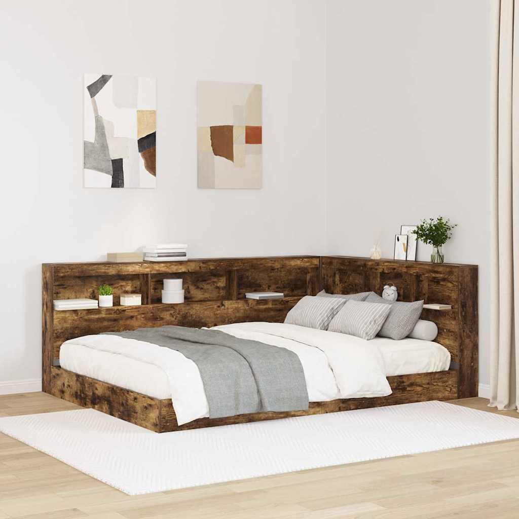 Raamatuhoidja voodi 2 pcs Suitsutatud tamm 140 x 200 cm
