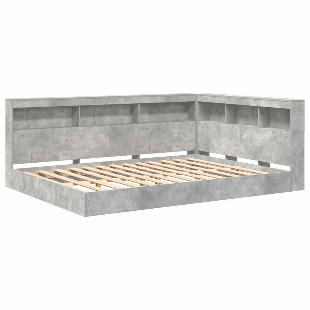 Легло с библиотека с рафт с таблото Бетонно сиво 150 x 200 cm — изображение 3