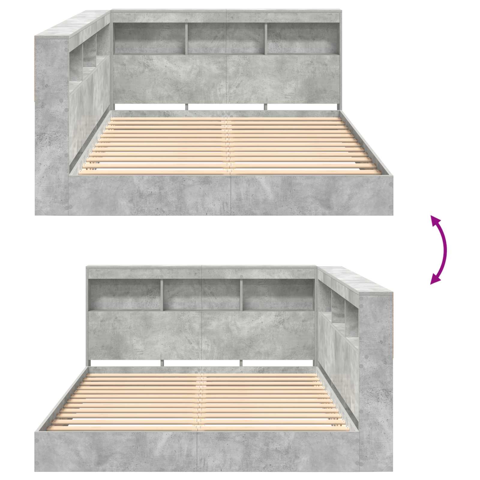 Kirjahylly Sänky Betoninharmaa 160 x 200 cm Tekninen puu - Image 7