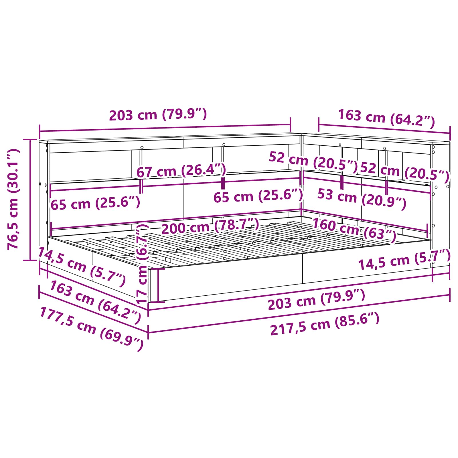 Kirjahylly Sänky Betoninharmaa 160 x 200 cm Tekninen puu - Image 9