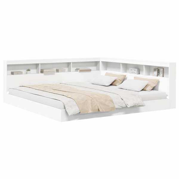 vidaXL Raamatukapitsee voodi riiuliga Valge 180 x 200 cm Tehispuit