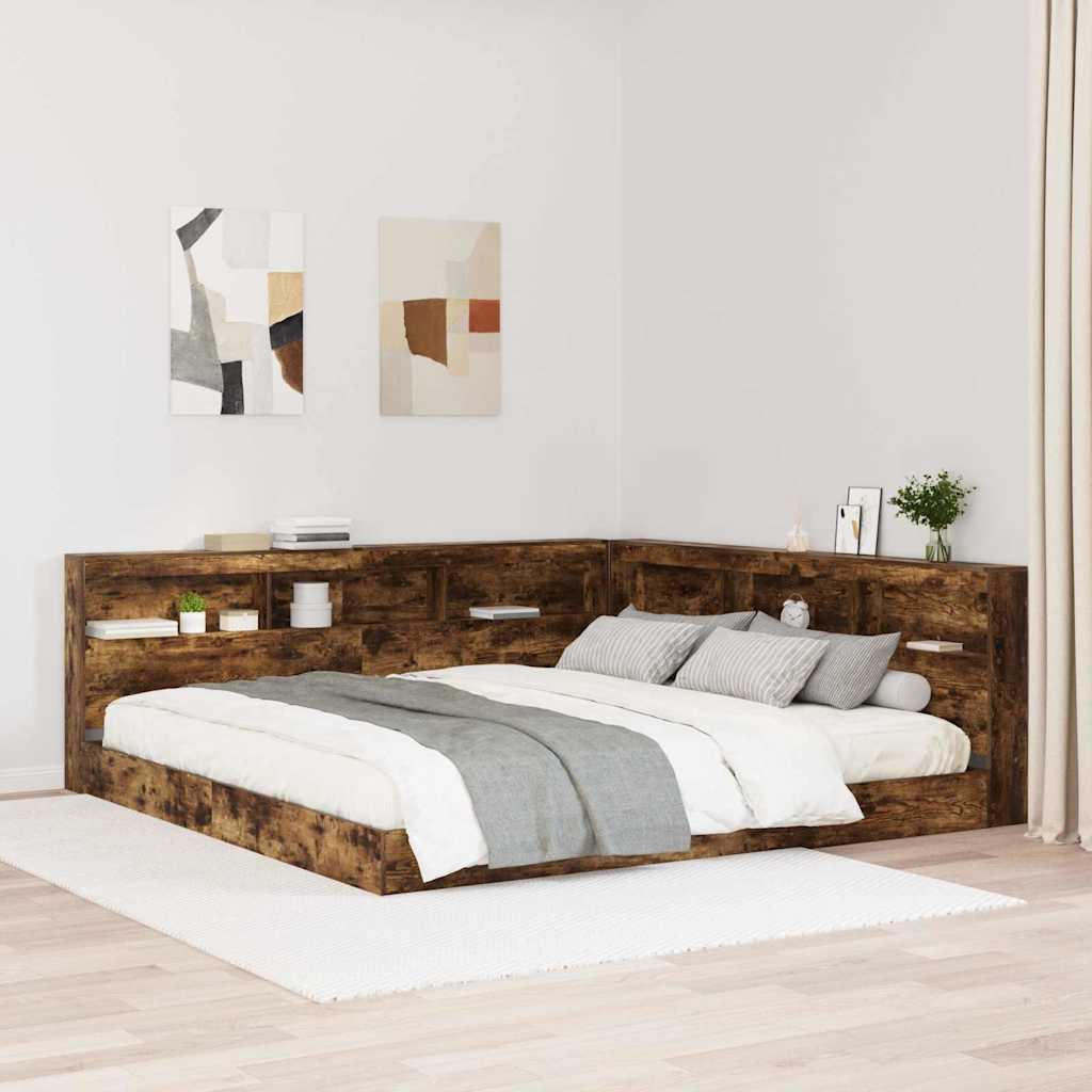 Raamatukapp voodi suitsutatud tamm 180x200 cm insenerpuit