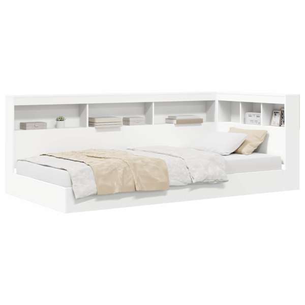 vidaXL Raamatukapitsee voodi riiuliga Valge 90 x 190 cm Tehispuit