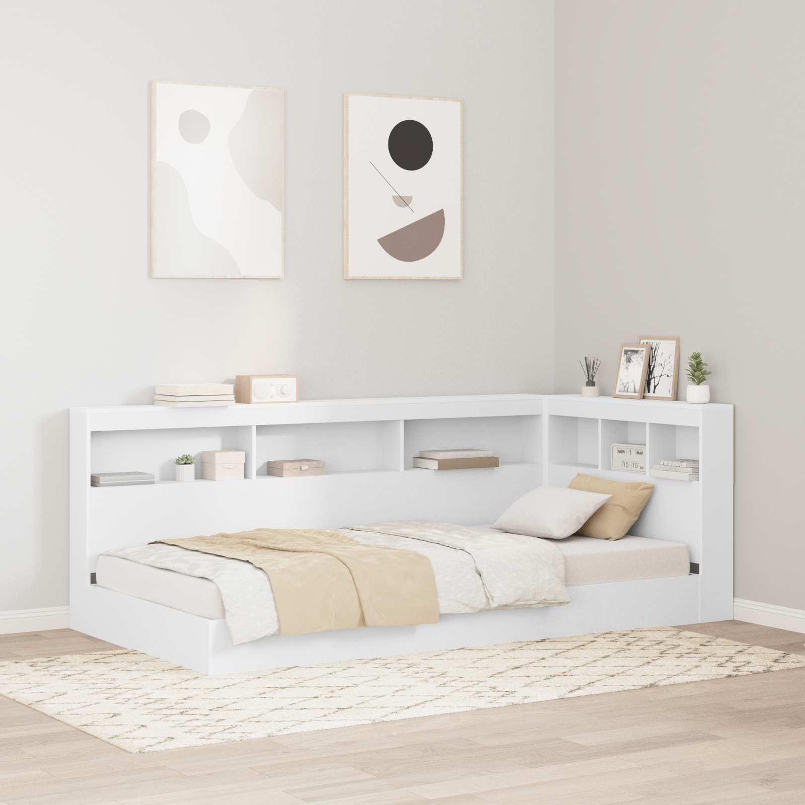 vidaXL Pat bibliotecă cu headboard Alb 75 x 190 cm Lemn compozit