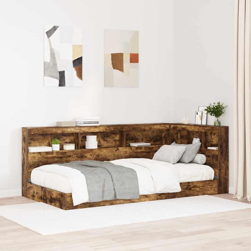 Raamatukapiga voodi suitsutatud tamm 75x190 cm tehispuit