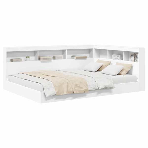 vidaXL Raamatukapitsee voodi riiuliga Valge 135 x 190 cm Tehispuit