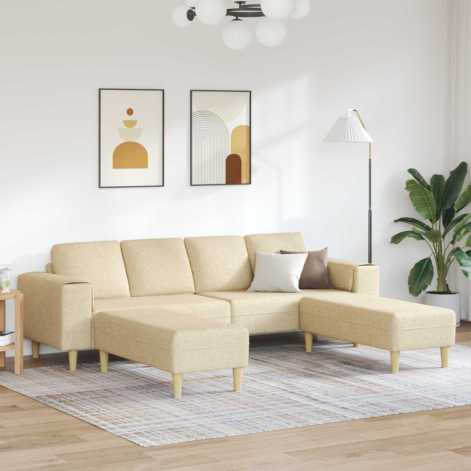 vidaXL Wohnzimmer Couch 3 pcs Creme Polyester