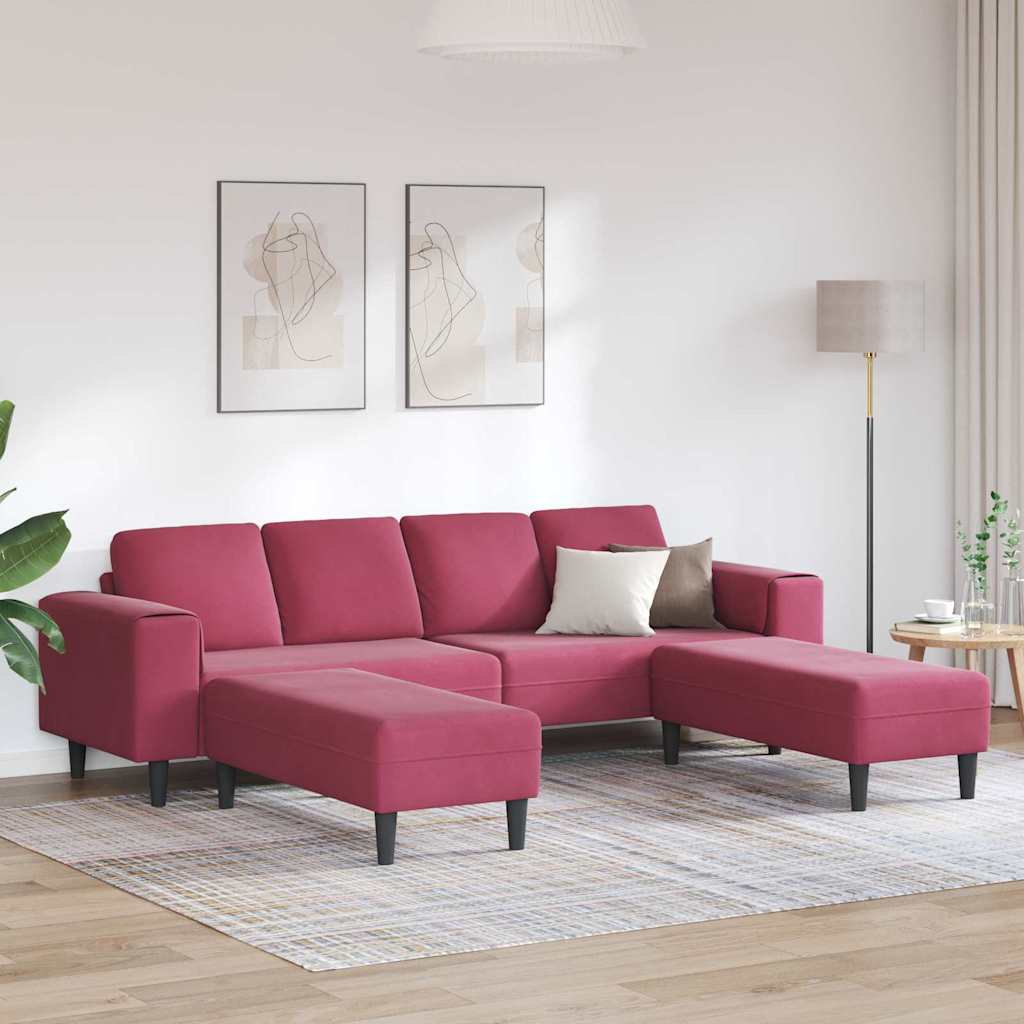 Sofa Sæt 3 pcs Vinrød Fløjl