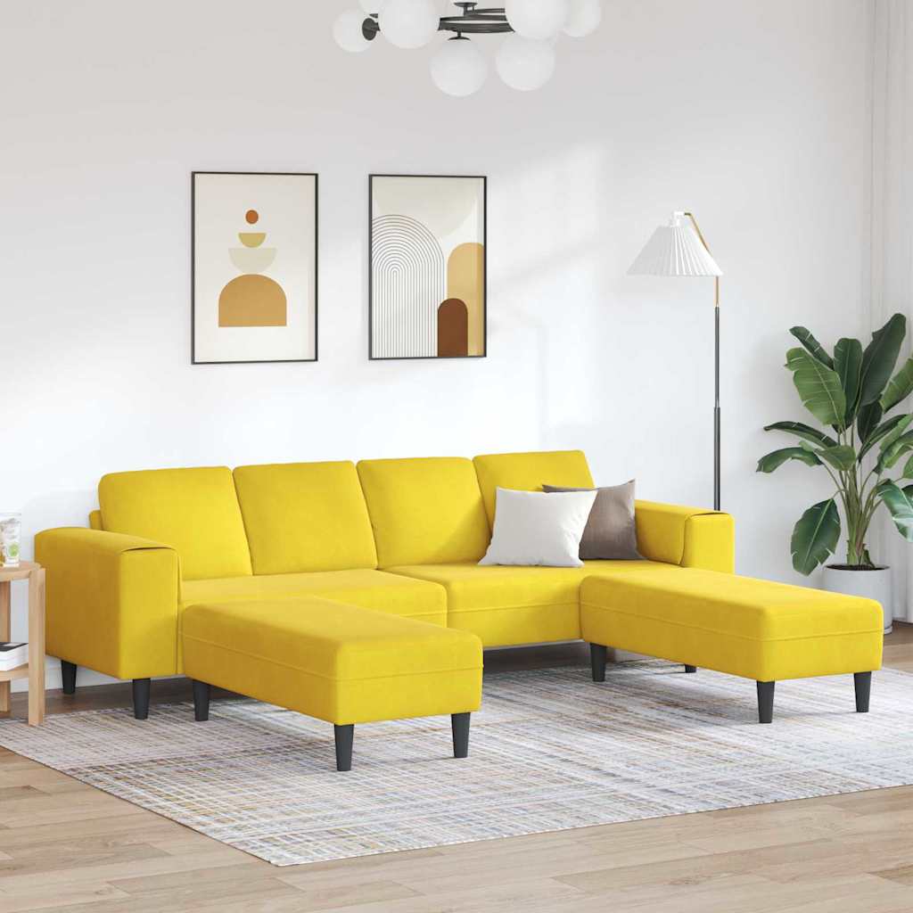 Sofa Sæt 3 pcs Gul Fløjl