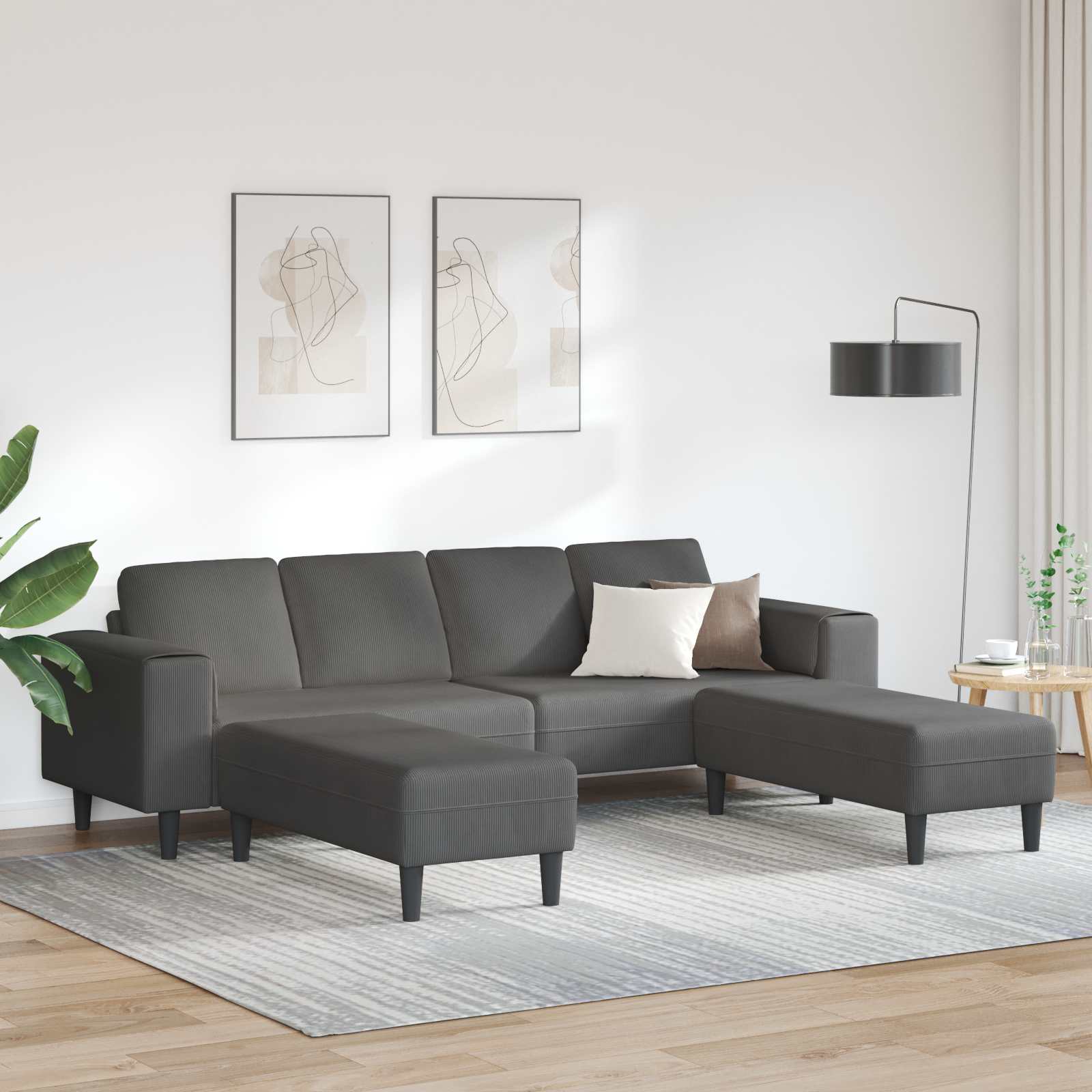 vidaXL Sofa mit Kissen Dunkelgrau 250 x 188 x 76 cm Cordstoff