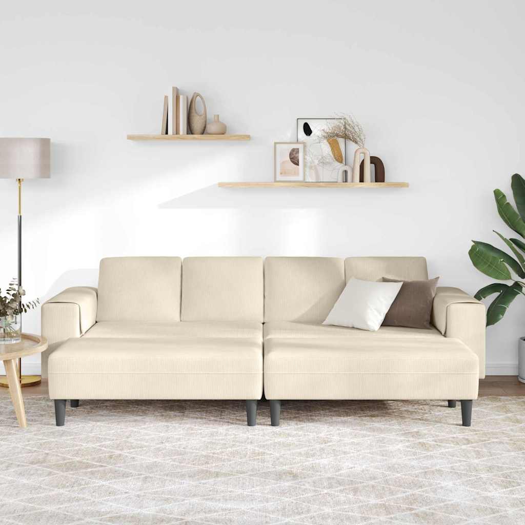vidaXL Stoffen Bank met kussen Crème 208 cm Katoenen stof
