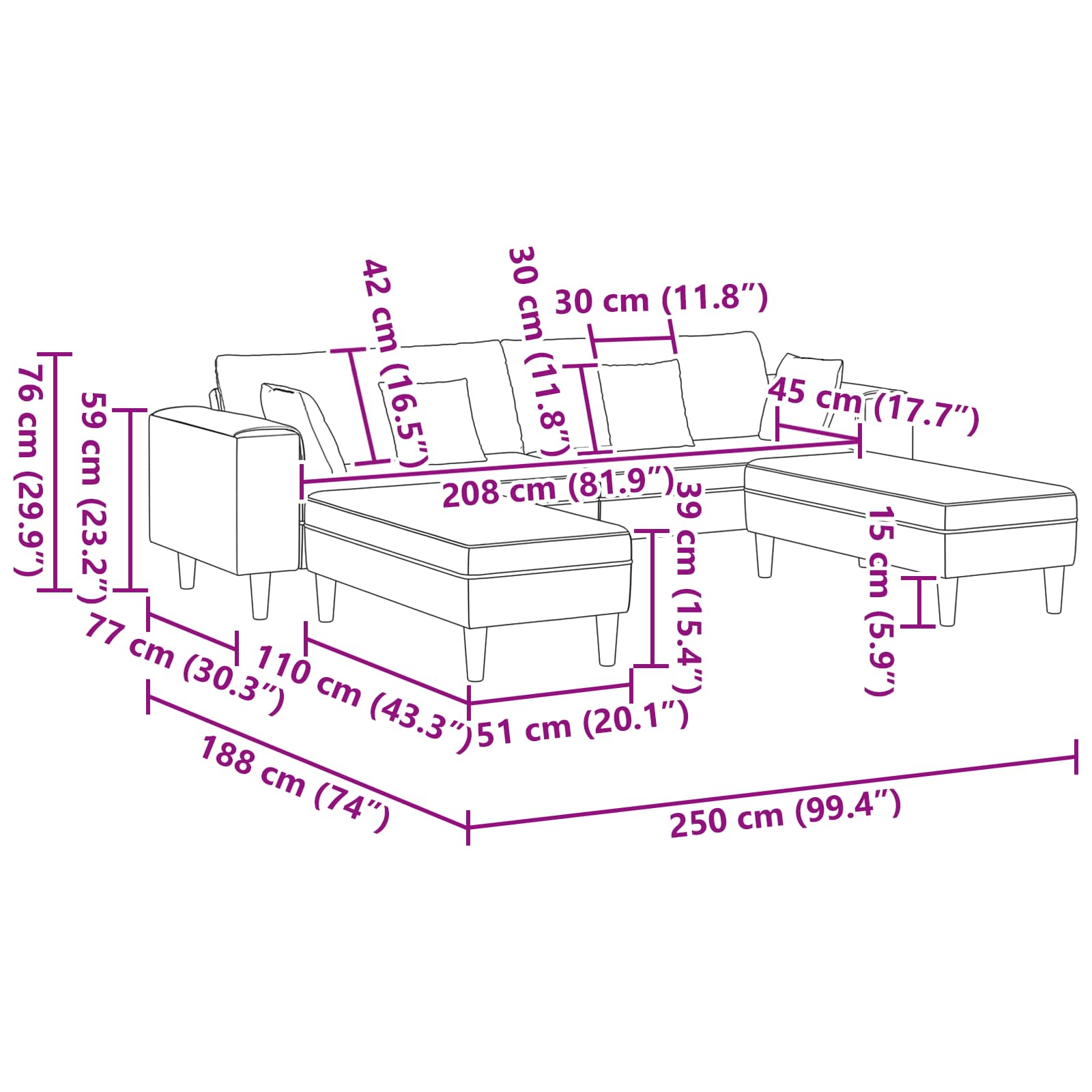 Diivan padjaga Sinine 250 x 188 x 76 cm Korter kangas 10 Kõik vajalik sinu aeda ja koju! Diivan padjaga Sinine 250 x 188 x 76 cm Korter kangas - Image 10