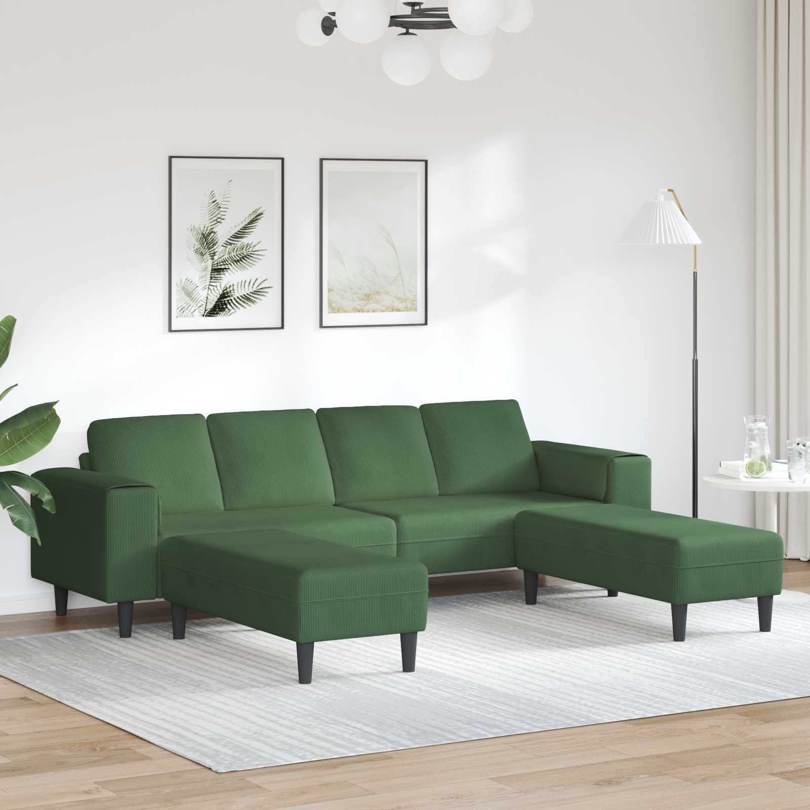 vidaXL Sofa mit Kissen Dunkelgrün 250 x 188 x 76 cm Cordstoff