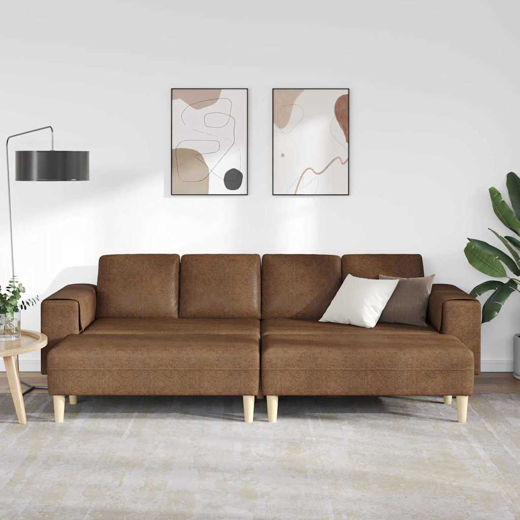 vidaXL Bankstel 3 pcs Bruin Faux suede leer