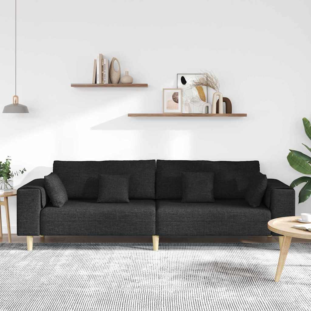 vidaXL Stoffen Bank met kussen Zwart 208 cm Stof
